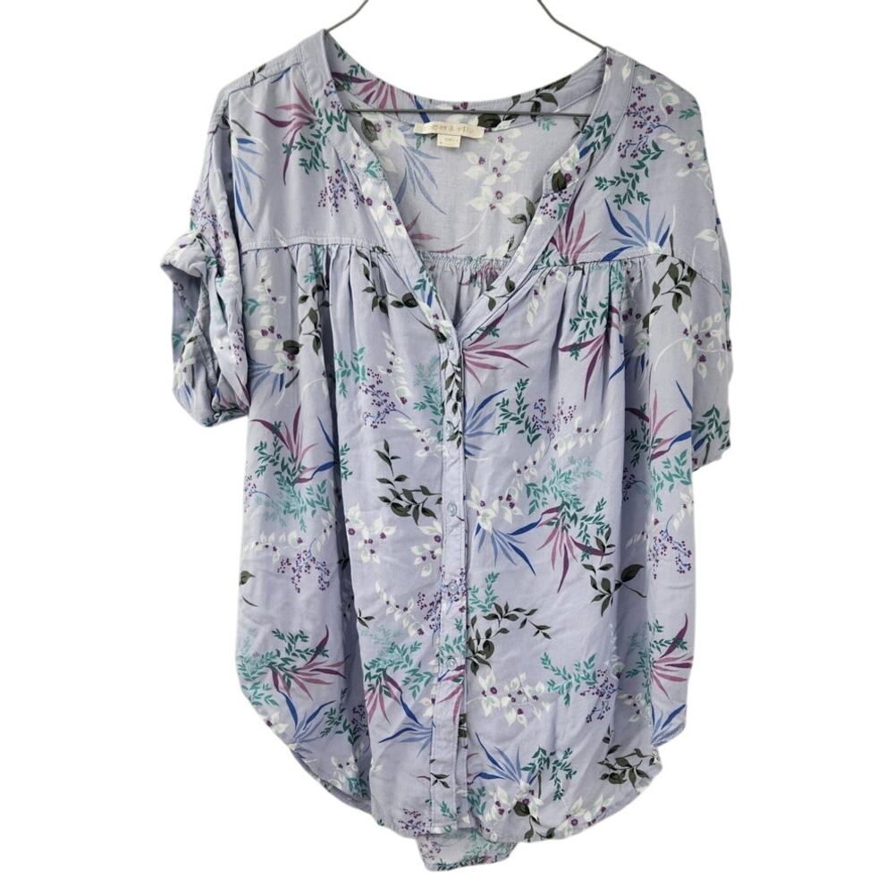 COOPER & ELLA Floral Print Short Sleeve Top Womens Size Large L